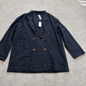 Anthropologie Amadi Oversized Linen Blazer Womens S Navy Blue Old Money Casual